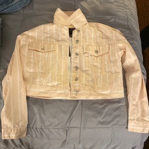 Forever 21 Pink And White Casual Striped Jacket (Size Small)